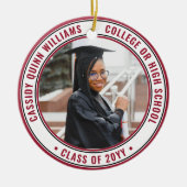 2写真卒業エレガント赤モダン白黒 セラミックオーナメント (正面)