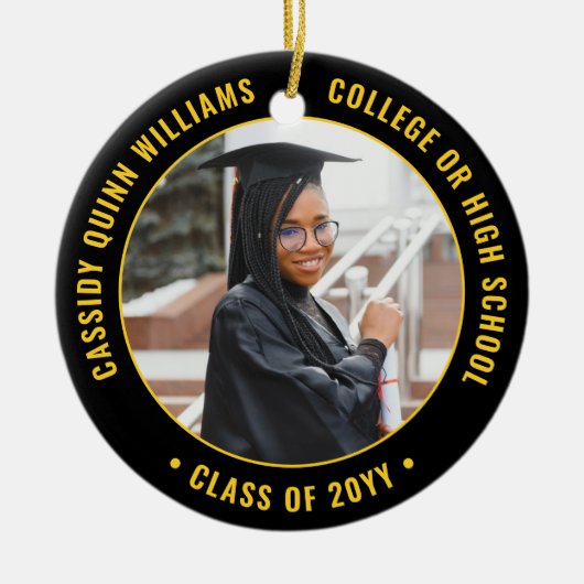 2写真卒業エレガント黒金ゴールド黄 セラミックオーナメント (正面)