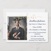 2写真卒業コラージスクリプトNavy Blue White 案内状 (正面)