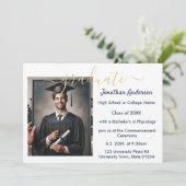 2写真卒業コラージスクリプトNavy Blue White 案内状 (スタンド正面)