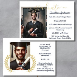 2写真卒業コラージスクリプトNavy Blue White 案内状