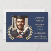 2写真卒業コラージュScript Navy Blue & 金ゴールド 案内状 (裏面)