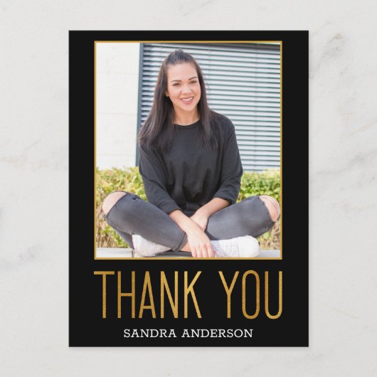 2写真卒業ゴールドフォイルファンシーありがとう ポストカード (正面)