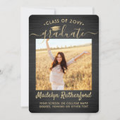 2写真卒業スクリプトつや消しブラックと金ゴールド 招待状 (正面)