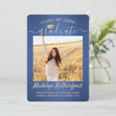 2写真卒業スクリプモダントつや消し青金ゴールド 招待状 (スタンド正面)