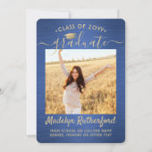 2写真卒業スクリプモダントつや消し青金ゴールド 招待状 (正面)