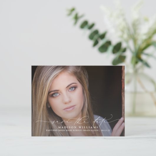 2写真卒業スモダンクリプト日付の保存 案内ポストカード (スタンド正面)