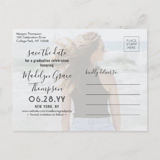 2写真卒業スモダンクリプト日付の保存 案内ポストカード (裏面)