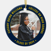 2写真卒業ネイビーエレガントブルー金ゴールドイエロー セラミックオーナメント (正面)