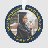 2写真卒業ネイビーモダンブルー金ゴールドイエロー オーナメント (正面)