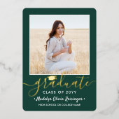 2写真卒業パーティーグリーンホワイトと金ゴールド 箔招待状 (正面)