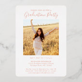 2写真卒業パーティーモダン赤面ピンク&実在 箔招待状 (裏面)