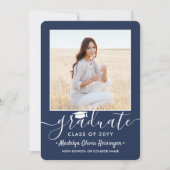 2写真卒業パーティー海軍ブルー&ホワイトスクリプト 招待状 (正面)