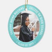 2写真卒業ブラシ付きエレガントティール(緑がかった色)ブルーホワイト セラミックオーナメント (左)