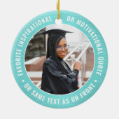 2写真卒業ブラシ付きエレガントティール(緑がかった色)ブルーホワイト セラミックオーナメント (裏面)