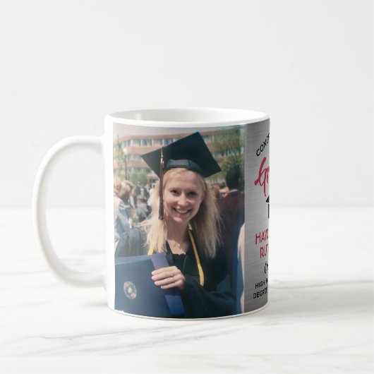 2写真卒業ブラシ付きグレー赤と黒 コーヒーマグカップ (左)