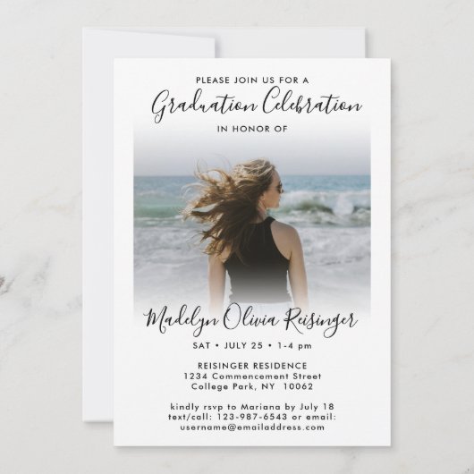 2写真卒業モダンシンプル用スクリプエレガントト 招待状 (裏面)