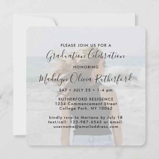 2写真卒業モダンシンプルScript Square 招待状 (裏面)