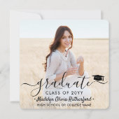 2写真卒業モダンシンプルScript Square 招待状 (正面)