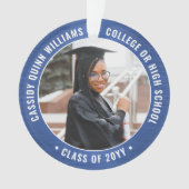 2写真卒業式ブラシ付き青王室のと白 オーナメント (正面)