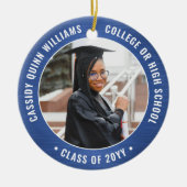 2写真卒業式ブラシ付き青王室のと白 セラミックオーナメント (正面)