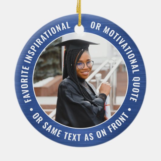 2写真卒業式ブラシ付き青王室のと白 セラミックオーナメント (裏面)