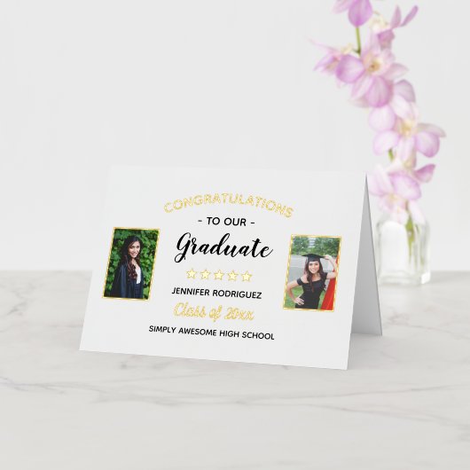 2写真卒業祝い卒業カスタム 箔グリーティングカード (蘭)