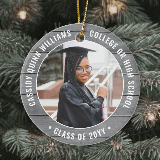 2写真卒業素朴ファームハウスグレイフェイクウッド セラミックオーナメント