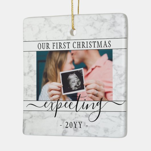 2写真妊娠の新しい親1番目のクリスマスが期待 セラミックオーナメント (左)