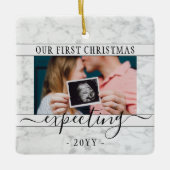 2写真妊娠の新しい親1番目のクリスマスが期待 セラミックオーナメント (正面)