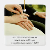 2写真新婚1stクリスマスタイプライタシンプルー セラミックオーナメント (裏面)