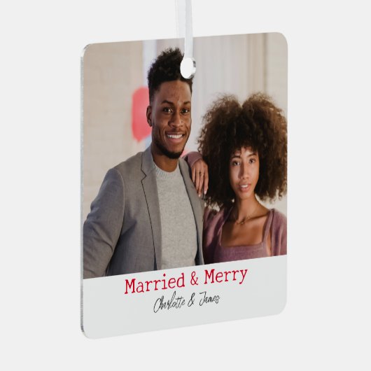 2写真結婚したとメリー初めてのクリスマス結婚した メタルオーナメント (正面右)