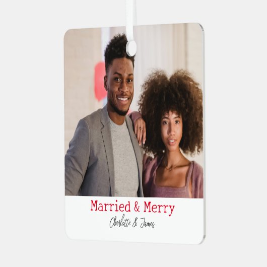 2写真結婚したとメリー初めてのクリスマス結婚した メタルオーナメント (正面左)