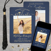 2写真親おめでとうネイビーブルー金ゴールド卒業 案内状