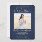 2写真親おめでとうネイビーブルー金ゴールド卒業 案内状 (裏面)