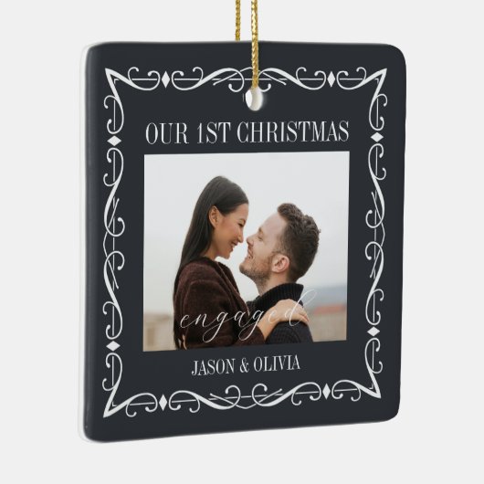 2写真飾り枠初めてのクリスマス 婚約した セラミックオーナメント (右)