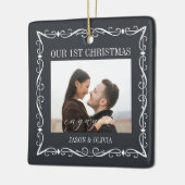 2写真飾り枠初めてのクリスマス 婚約した セラミックオーナメント (左)