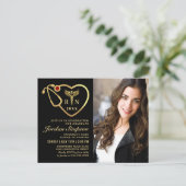 2写真黒モダン金ゴールド看護卒業 インビテーションポストカード (スタンド正面)