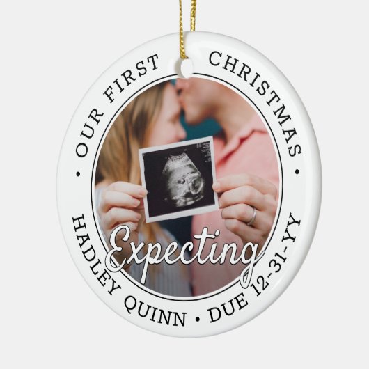 2写真1番目のクリスマスが新しい親ベビーを期待モダン セラミックオーナメント (左)