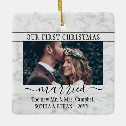 2写真1stクリスマスマ結婚したロエレガントスフェイクビー セラミックオーナメント (正面)