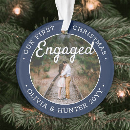 2写真1stクリスマス婚約したネイビーブルーとホワイト オーナメント