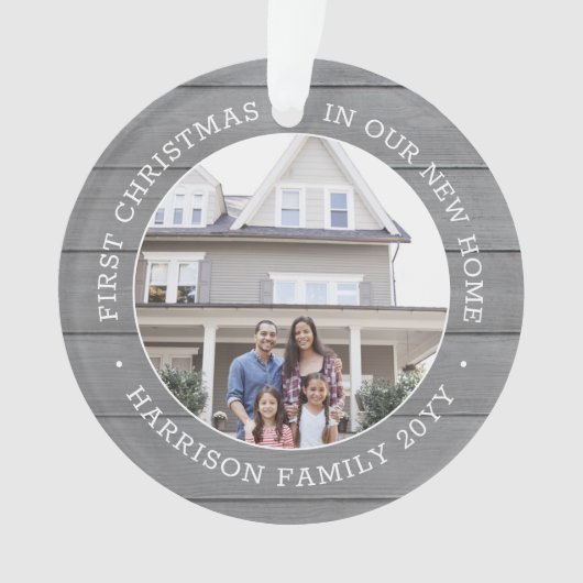 2写真1stクリスマス引っ越し祝いパーティーグレイフェイクウッド オーナメント (正面)