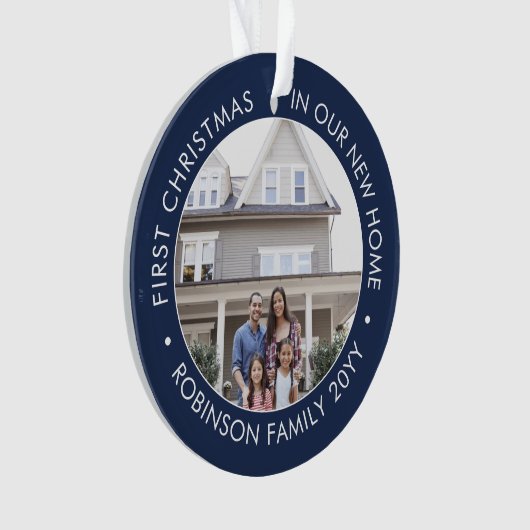 2写真1stクリスマス引っ越し祝いパーティーネイビーブルーホワイト オーナメント (正面)