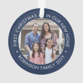 2写真1stクリスマス引っ越し祝いパーティーネイビーブルーホワイト オーナメント (裏面)