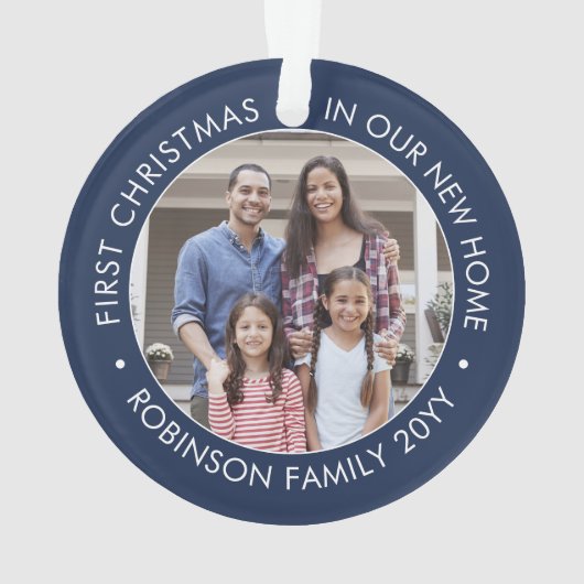2写真1stクリスマス引っ越し祝いパーティーネイビーブルーホワイト オーナメント (裏面)