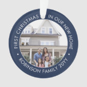 2写真1stクリスマス引っ越し祝いパーティーネイビーブルーホワイト オーナメント (正面)