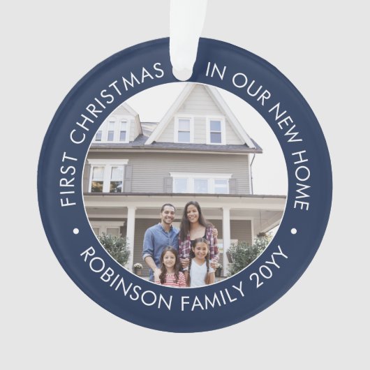 2写真1stクリスマス引っ越し祝いパーティーネイビーブルーホワイト オーナメント (正面)
