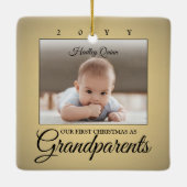 2写真1stクリスマス祖父母フェイク金ゴールド セラミックオーナメント (裏面)