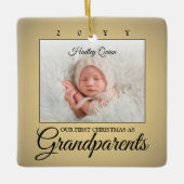 2写真1stクリスマス祖父母フェイク金ゴールド セラミックオーナメント (正面)