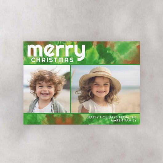 2写真 – メリークリスマス – 絞り染め赤グリーン シーズンカード